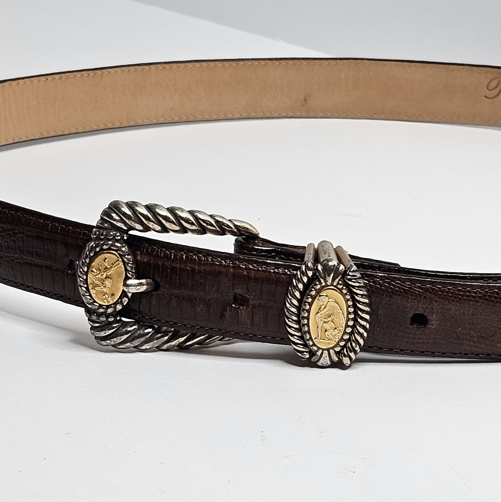 VNTG 1991 Brighton Belt LG Museum Collection Brown Lizard Embossed Leather 37809 - Picture 2 of 9
